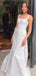 Simple Square Sleeveless Mermaid Satin White Long Prom Dresses Online, OL519