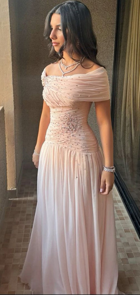 Elegant Off-shoulder Sleeveless Mermaid Chiffon Long Evening Prom Dresses Online, OLP654