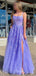 Elegant Spaghetti Strap Sleeveless A-line Tulle Long Prom Dresses With Slit For Party Online, OL370