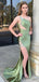 Elegant Green One-Shoulder Mermaid Long Prom Dress Ideas, Evening Party Dresses, OLP1634