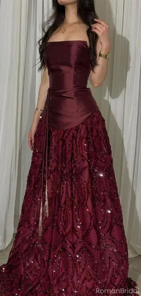 Elegant Red Sweetheart A-Line Long Prom Dress Ideas, Evening Party Dresses, OLP1556