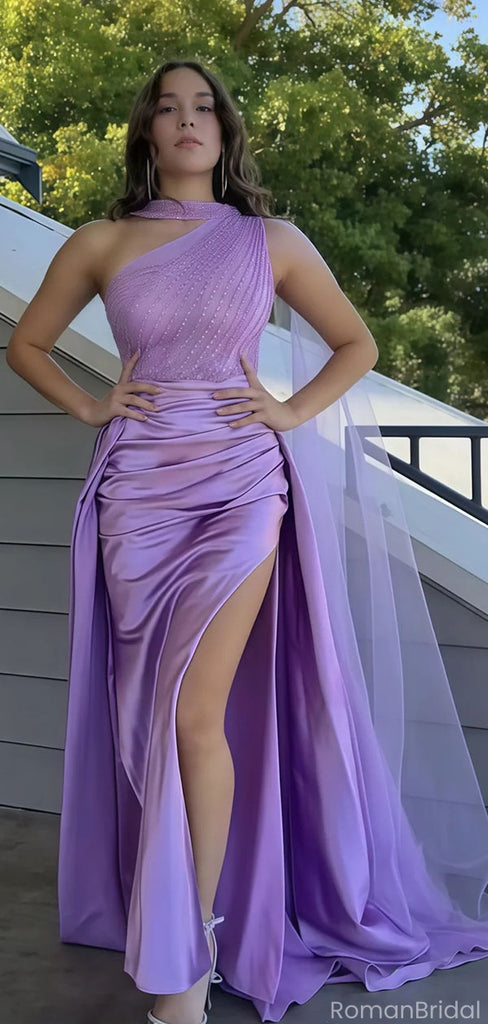 Unique Lavender One-Shoulder Mermaid Long Prom Dress Ideas, Evening Party Dresses, OLP1674