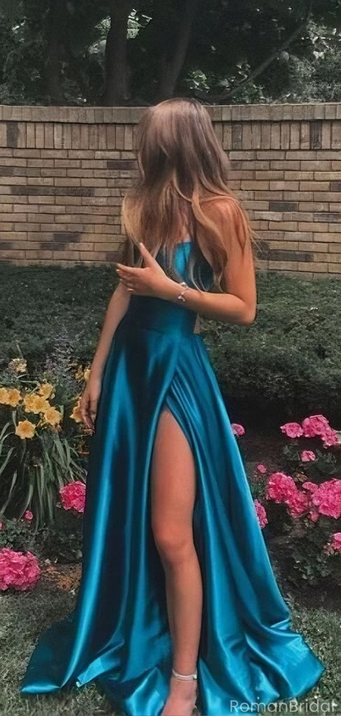Popular Blue Spaghetti Strap Mermaid Side Slit Long Prom Dress Ideas, Evening Party Dresses, OLP1646