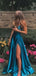 Popular Blue Spaghetti Strap Mermaid Side Slit Long Prom Dress Ideas, Evening Party Dresses, OLP1646