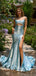 Unique Blue Spaghetti Strap Mermaid Side Slit Long Prom Dress Ideas, Evening Party Dresses, OLP1525
