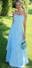 Classy Blue Strapless Ruched Chiffon Prom Dress Tiered Ruffle Formal Maxi Gown,OLP1844