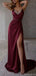 Classy Satin Ball Gown Beaded V-Neck Sleeveless High Slit Party Dress,OLP1832