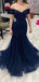 Sexy Navy Blue Off-Shoulder Mermaid  Long Prom Dress Ideas, Evening Party Dresses, OLP1406