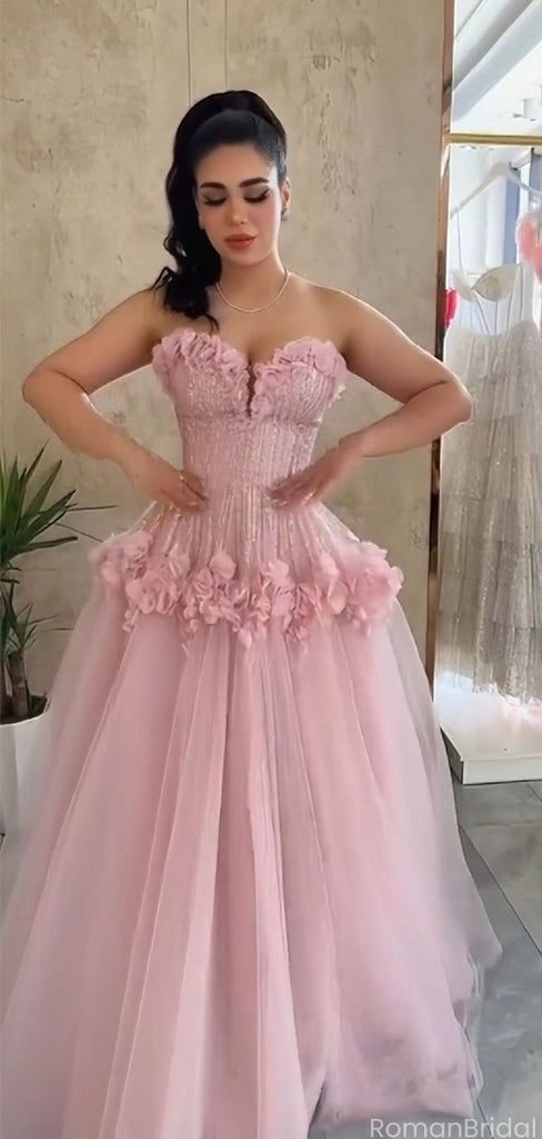 Elegant Pink Sweetheart A-Line Long Prom Dress Ideas, Evening Party Dresses, OLP1593