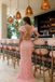 Classy Dust Pink Lace Prom Gown Cap Sleeve Sweetheart Neck Sequined Mermaid,OLP2120