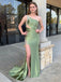 Elegant Green One-Shoulder Mermaid Long Prom Dress Ideas, Evening Party Dresses, OLP1634