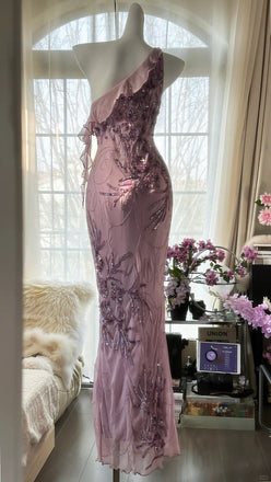 Elegant Pink One-Shoulder Mermaid Long Prom Dress Ideas, Evening Party Dresses, OLP1315