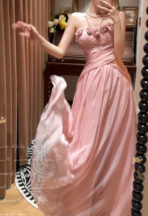 Floral Pink Sweetheart A-Line Long Prom Dress Ideas, Evening Party Dresses, OLP1607