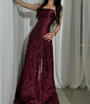 Elegant Red Sweetheart A-Line Long Prom Dress Ideas, Evening Party Dresses, OLP1556