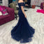 Sexy Navy Blue Off-Shoulder Mermaid  Long Prom Dress Ideas, Evening Party Dresses, OLP1406