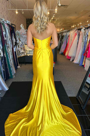 Elegant Yellow Sweetheart Mermaid Long Prom Dress Ideas, Evening Party Dresses, OLP1454