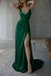 Classy Satin Ball Gown Beaded V-Neck Sleeveless High Slit Party Dress,OLP1832