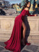 Sexy Red Long Sleeve Mermaid Side Slit Long Prom Dress Ideas, Evening Party Dresses, OLP1431
