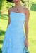 Classy Blue Strapless Ruched Chiffon Prom Dress Tiered Ruffle Formal Maxi Gown,OLP1844