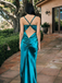 Classy Green Satin Mermaid Prom Dress Unique Ruched Bust Spaghetti Strap Formal,OLP1943