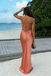 Sexy Burnt Orange Satin Prom Dress High Slit V Neck Backless Floor Length Gown,OLP2043