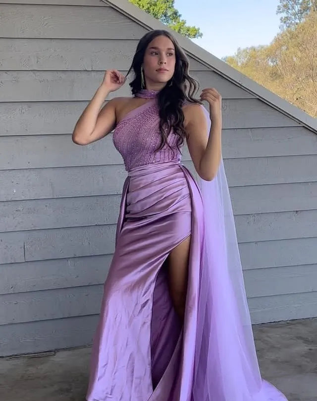 Unique Lavender One-Shoulder Mermaid Long Prom Dress Ideas, Evening Party Dresses, OLP1674