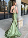 Elegant Green One-Shoulder Mermaid Long Prom Dress Ideas, Evening Party Dresses, OLP1634