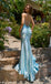 Unique Blue Spaghetti Strap Mermaid Side Slit Long Prom Dress Ideas, Evening Party Dresses, OLP1525