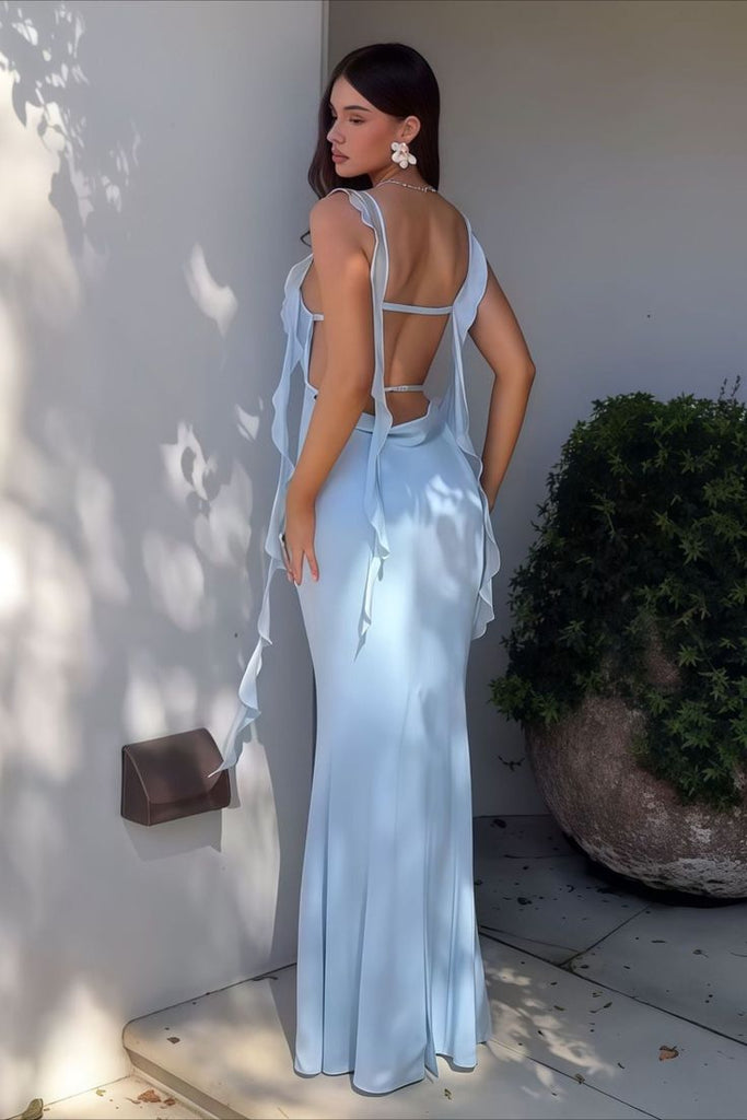 Elegant Blue Spaghetti Strap Mermaid Long Prom Dress Ideas, Evening Party Dresses, OLP1467