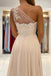 Elegant Champagne One-Shoulder A-Line Long Prom Dress Ideas, Evening Party Dresses, OLP1418