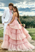 Unique Pink Tulle Tiered Prom Dress Strapless Lace Corset Ball Gown,OLP2254