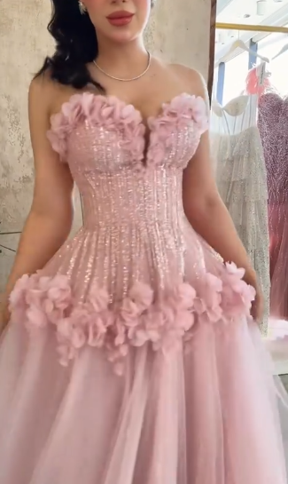 Elegant Pink Sweetheart A-Line Long Prom Dress Ideas, Evening Party Dresses, OLP1593