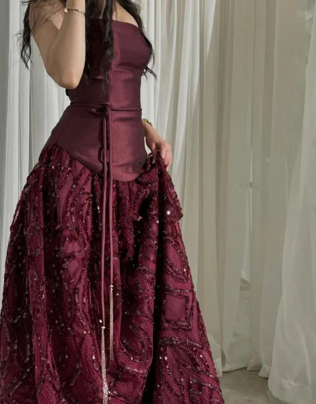 Elegant Red Sweetheart A-Line Long Prom Dress Ideas, Evening Party Dresses, OLP1556