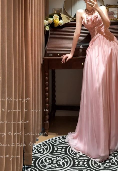 Floral Pink Sweetheart A-Line Long Prom Dress Ideas, Evening Party Dresses, OLP1607