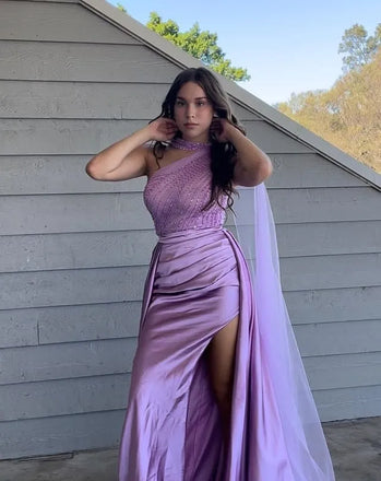 Unique Lavender One-Shoulder Mermaid Long Prom Dress Ideas, Evening Party Dresses, OLP1674