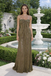 Elegant Olive Green Sequin Prom Dress Strapless Floor Length Evening Gown,OLP1973