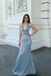 Classy Light Blue Satin Mermaid Prom Dress Sexy V-Neck Knot Detail,OLP1957