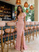 Classy Dust Pink Lace Prom Gown Cap Sleeve Sweetheart Neck Sequined Mermaid,OLP2120
