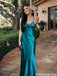 Classy Green Satin Mermaid Prom Dress Unique Ruched Bust Spaghetti Strap Formal,OLP1943
