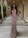 Fancy Pink Shimmer Prom Dress Plunging Deep V-Neckline Bodycon Fit,OLP2010