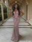 Fancy Pink Shimmer Prom Dress Plunging Deep V-Neckline Bodycon Fit,OLP2010