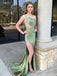 Elegant Green One-Shoulder Mermaid Long Prom Dress Ideas, Evening Party Dresses, OLP1634
