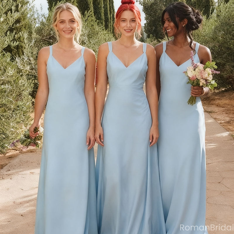 Elegant Blue Spaghetti Strap Sleeveless Mermaid Long Bridesmaid Dresses Online, BG912