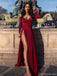Sexy Red Long Sleeve Mermaid Side Slit Long Prom Dress Ideas, Evening Party Dresses, OLP1431