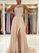 Elegant Champagne One-Shoulder A-Line Long Prom Dress Ideas, Evening Party Dresses, OLP1418
