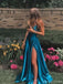 Popular Blue Spaghetti Strap Mermaid Side Slit Long Prom Dress Ideas, Evening Party Dresses, OLP1646