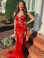 Elegant Red Sweetheart Mermaid Side Slit Long Prom Dress Ideas, Evening Party Dresses, OLP1660