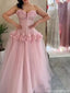 Elegant Pink Sweetheart A-Line Long Prom Dress Ideas, Evening Party Dresses, OLP1593