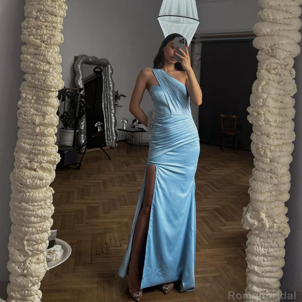 Elegant One Shoulder Mermaid Side Slit Long Bridesmaid Dresses Online, BG430