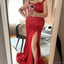 Elegant Satin Mermaid Straps Side Slit Long Bridesmaid Dresses Online, BG433